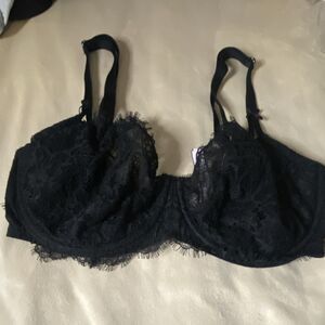 Victoria's Secret Black Lace Balconette Underwire Bra 36DD Adjustable Sheer